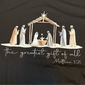 Christmas Christian Nativity T Shirt size XL.  “The greatest gift” Matt 1:21 #2